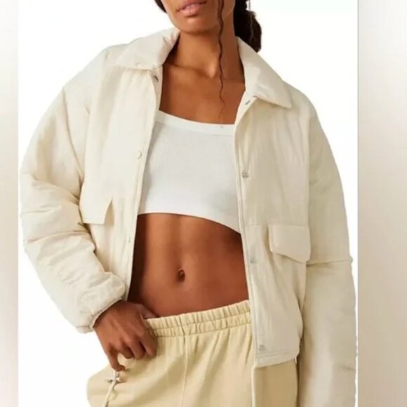 NWOT We the Free | Free People | Off the Bleachers Coaches Jacket Off White Sz S - Picture 5 of 15
